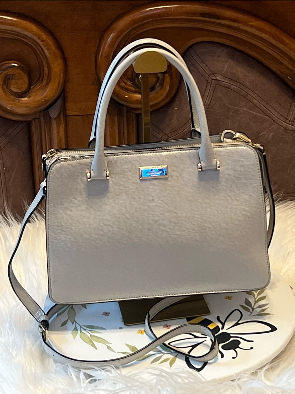 kate spade gray Patent Leather Satchel with Gold Hardware crossbody bag - Picture 12 of 17